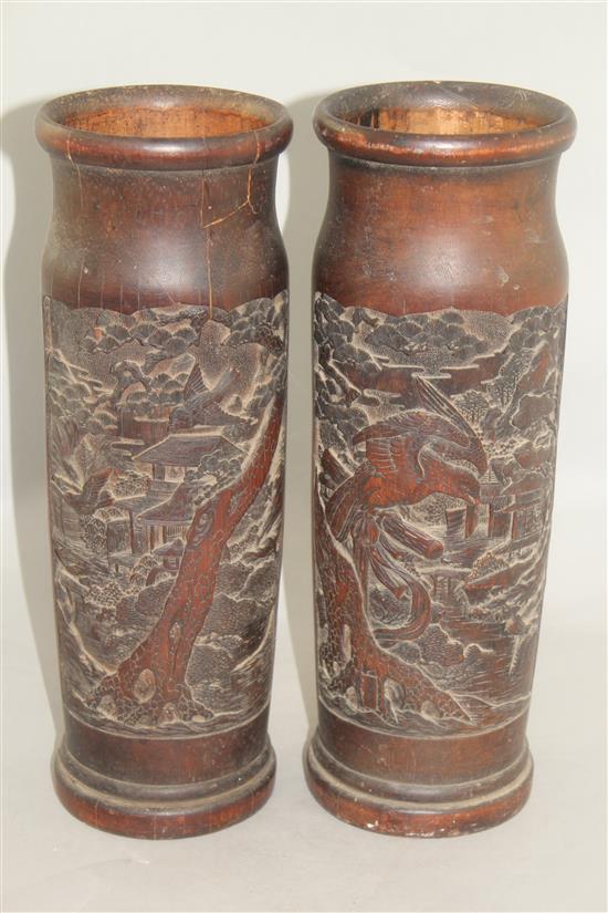 A pair of Japanese bamboo vases, late 19th century, 36.5cm